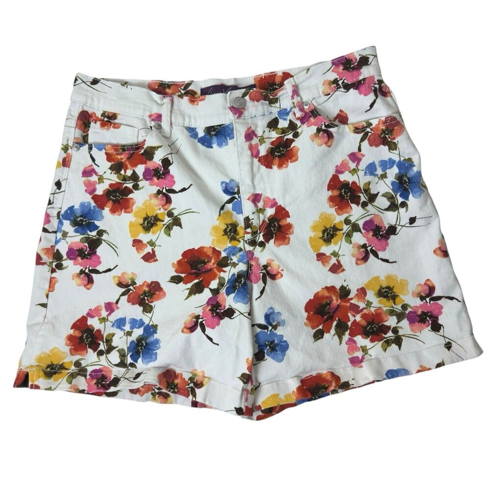 Gloria Vanderbilt Amanda Jean Shorts Sz 14 Floral High Rise Denim Vacation